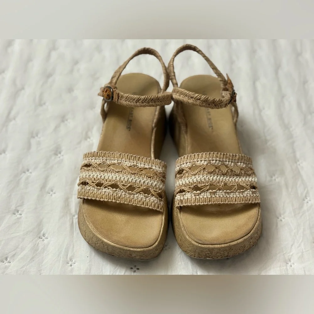 Lower East Side Platform Boho Wedge Straw Weaved Sandals Ankle Straps Size 7.5